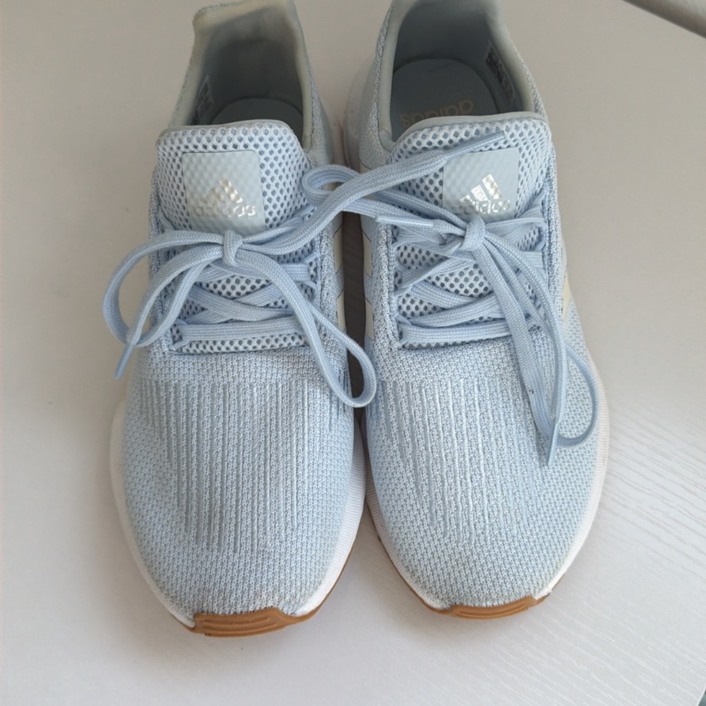 Adidas Light Blue Knit Sneakers Gum Sole